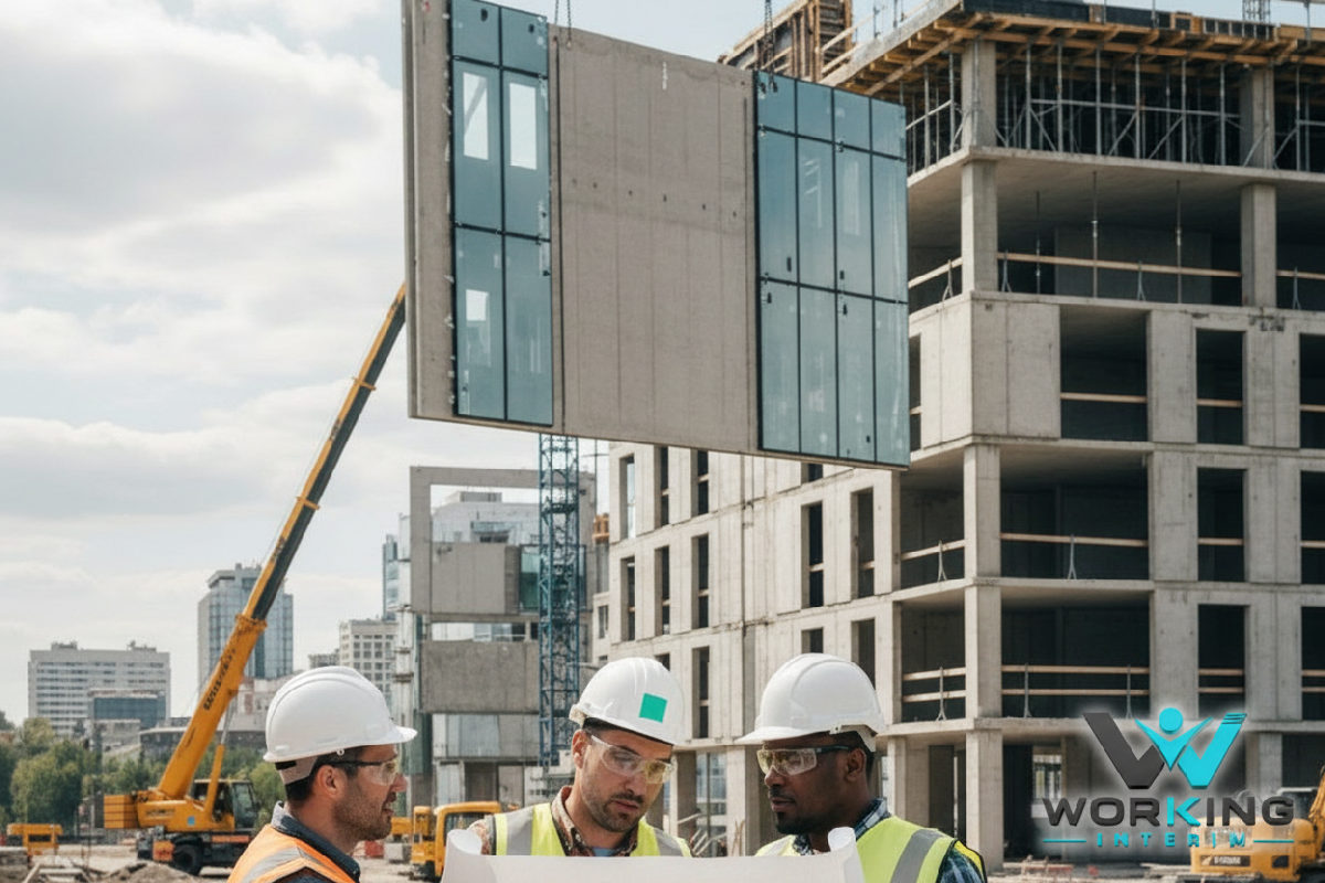 comment recruter intérim pologne pour le btp - Chantier moderne avec ouvriers qualifiés en action.