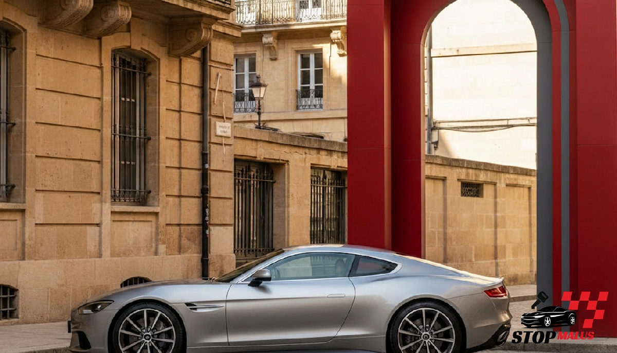 Voiture de sport moderne aux lignes épurées sur route de campagne.