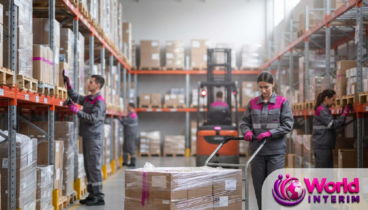 Travailleurs roumains préparant des commandes dans un entrepôt logistique.