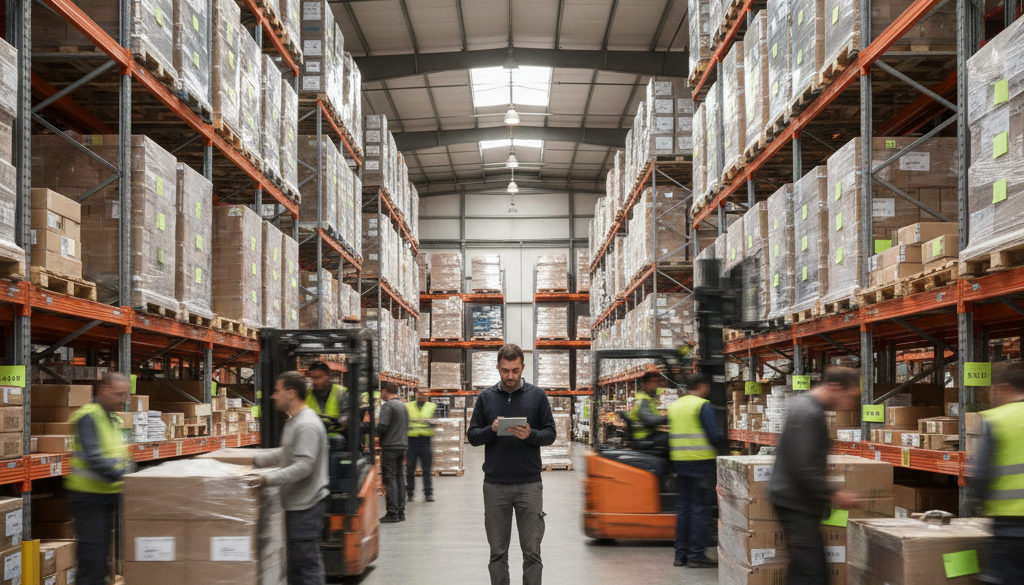 Entrepôt logistique à Paris fonctionnant à plein régime.
