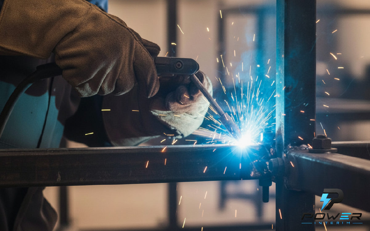 Mains expertes d'un soudeur roumain au travail, étincelles vives.
