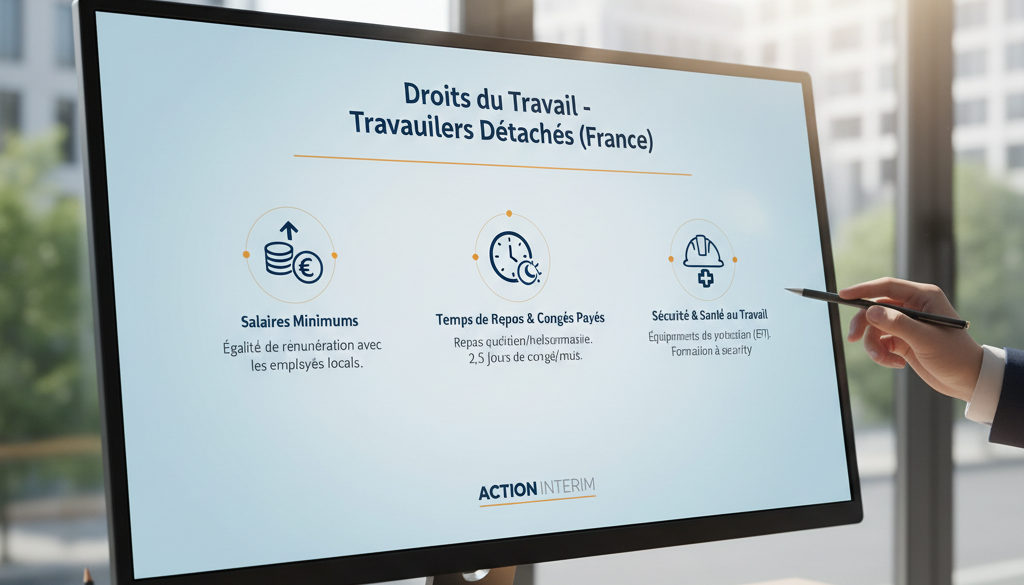 Infographie des droits des travailleurs détachés en France.