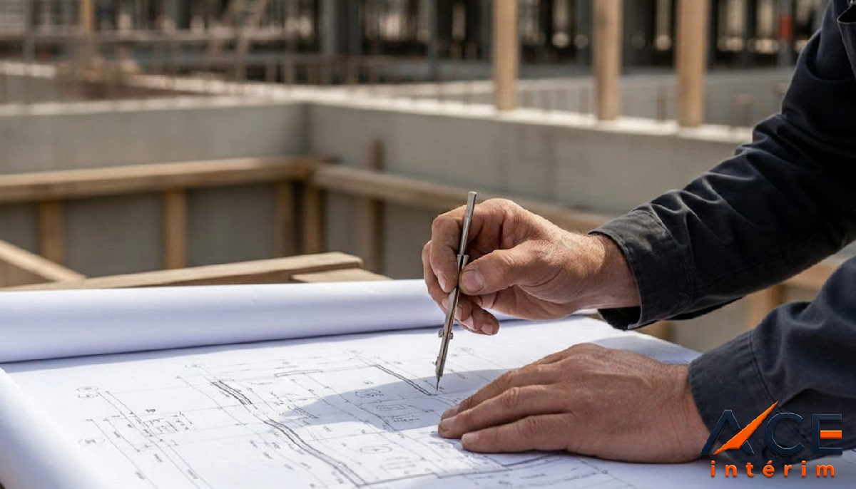 Mains d'artisan roumain travaillant sur des plans en France.