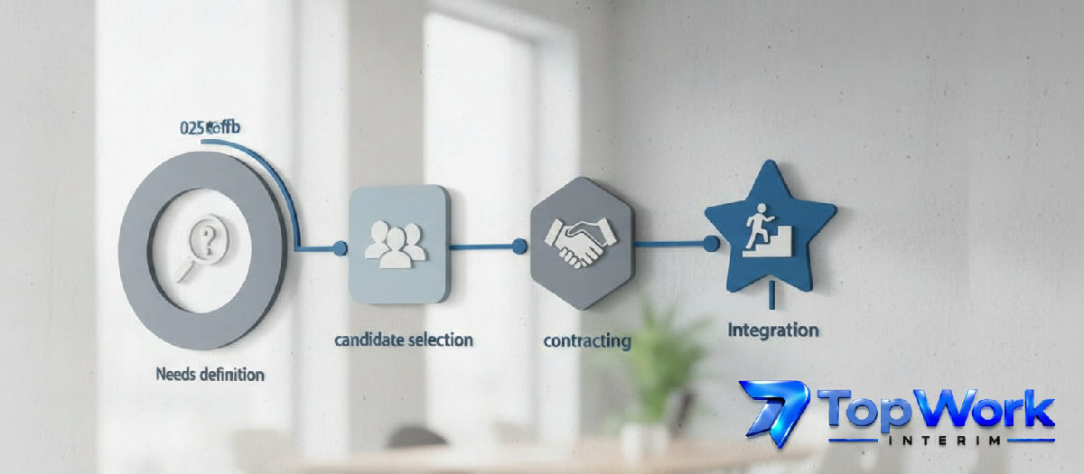 Infographie : 4 étapes pour un recrutement intérimaire simplifié.