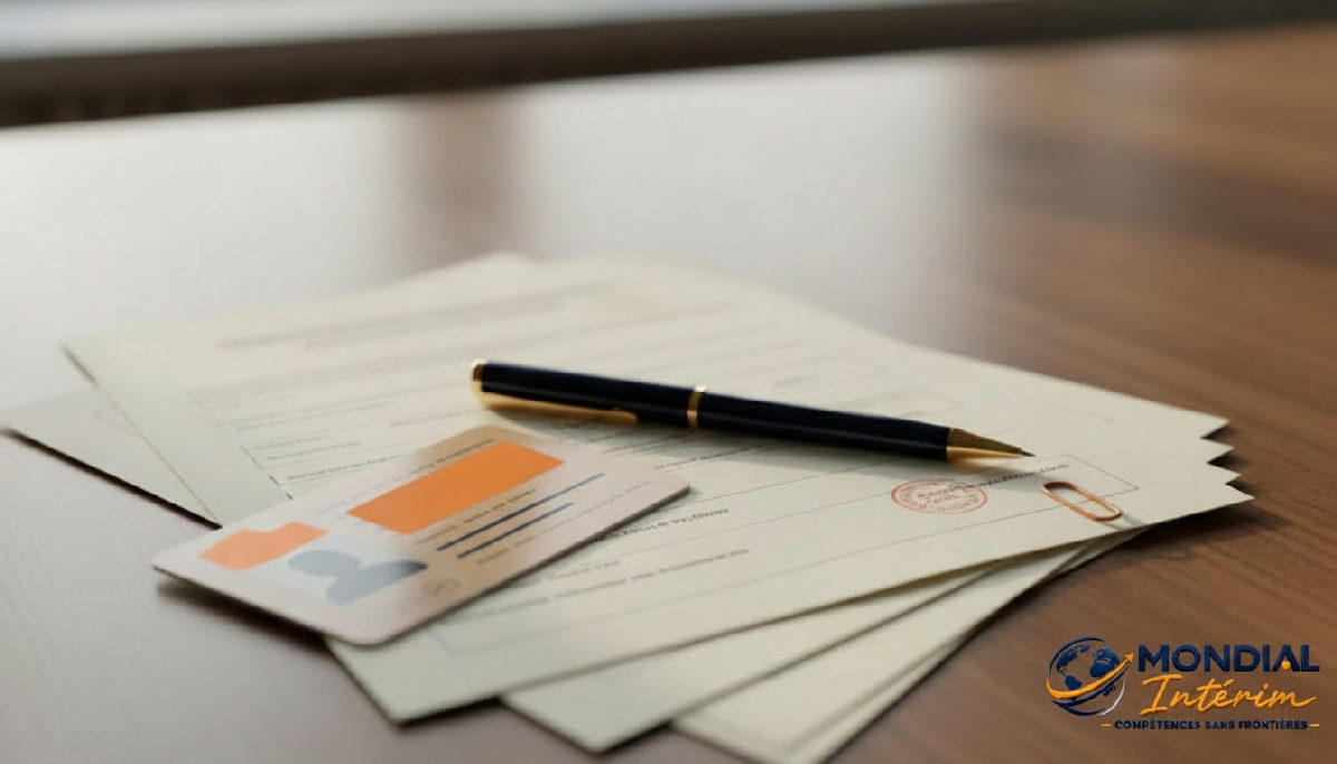 Documents de recrutement et carte BTP sur un bureau.