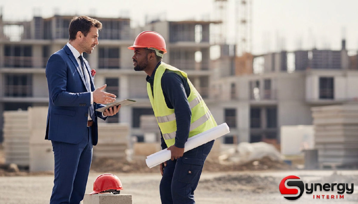 Agence interim Roumanie : guide employeurs français 1 Consultant expliquant l'intérim international à un chef de chantier
