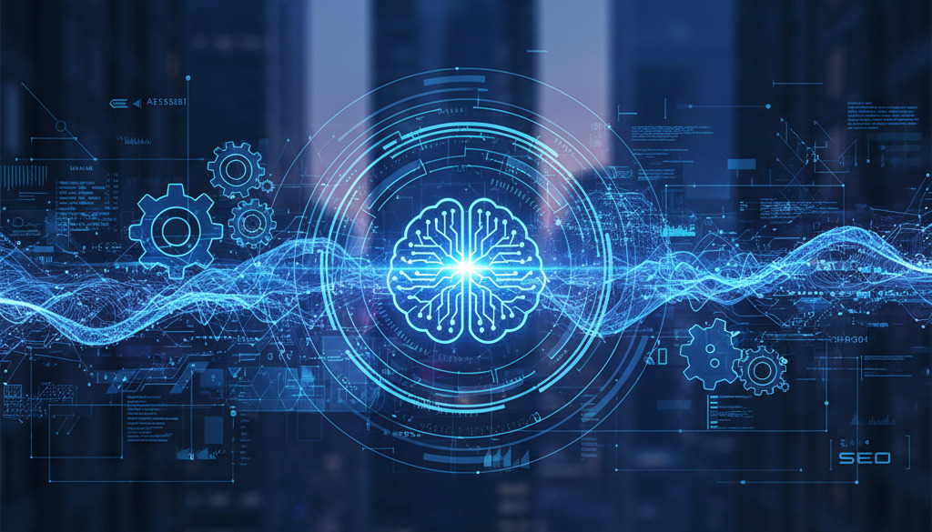 Robot pensieroso che analizza i dati delle prestazioni del sito web.