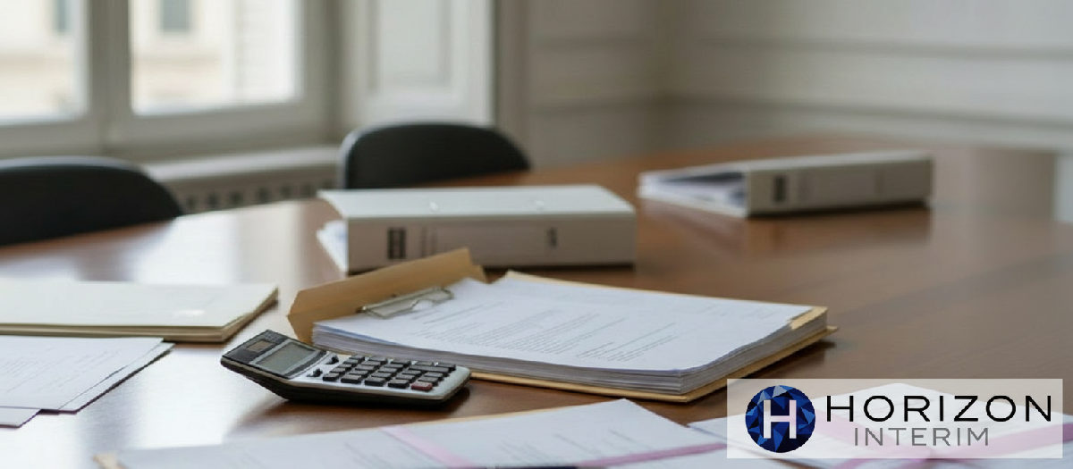 Table de réunion avec des dossiers de conformité et des contrats.