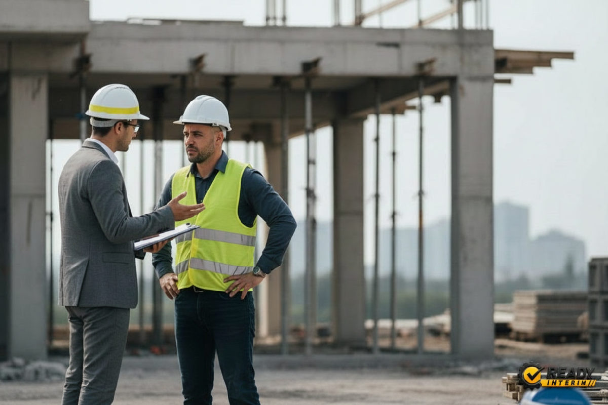 Inspecteur vérifiant un chantier, soulignant les contrôles de conformité.