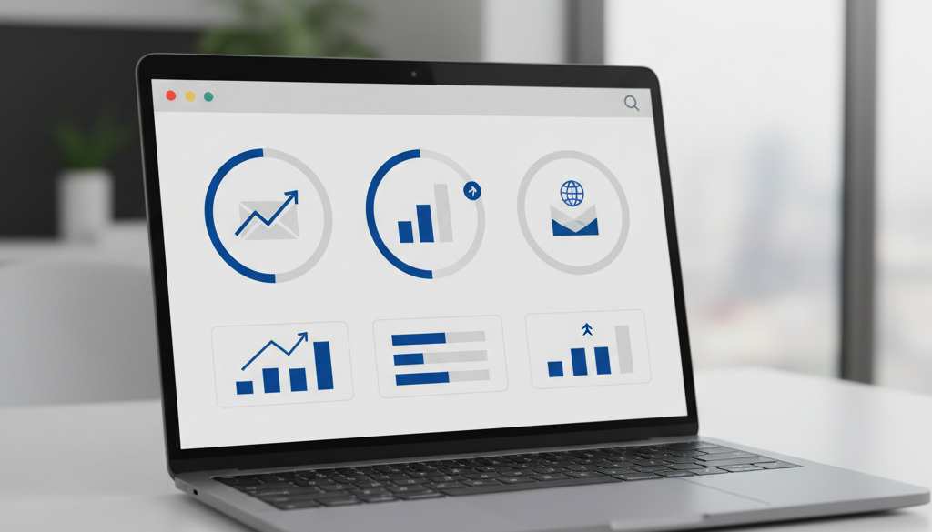 Marketing dashboard displaying key performance indicators on a laptop.