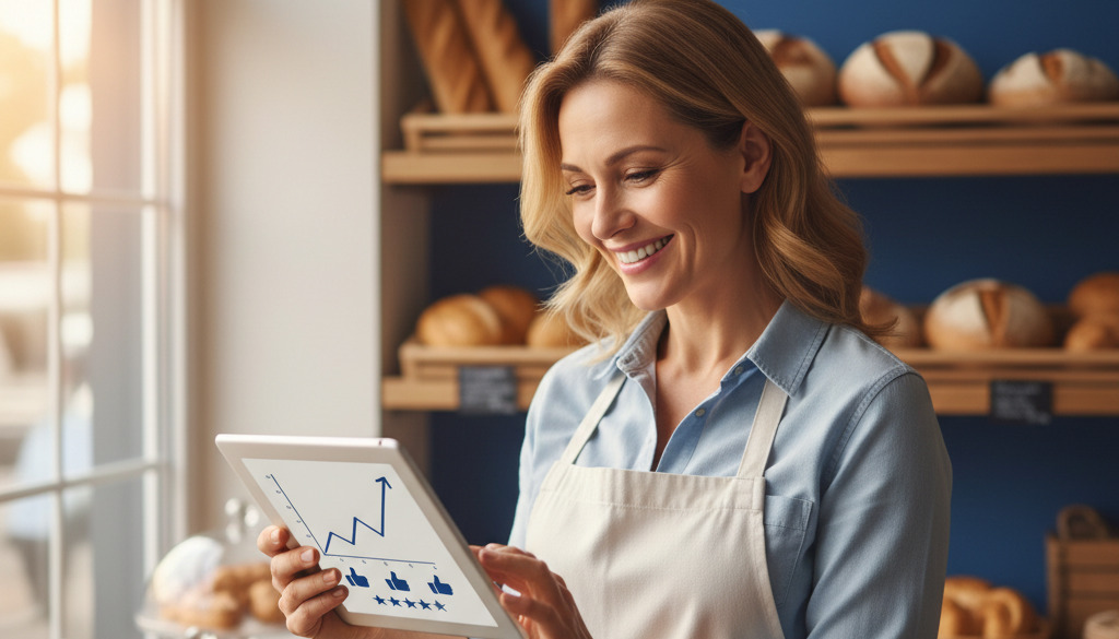 Bakery owner happy with increasing traffic and positive local reviews from AI SEO.