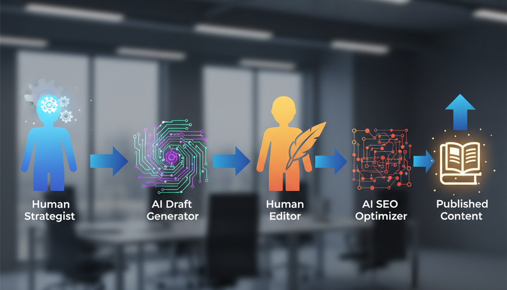 Diagram illustrating the AI-assisted content creation and optimization workflow.