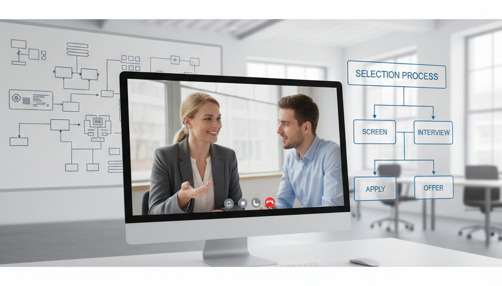 Un recruteur interviewe un candidat par appel vidéo.