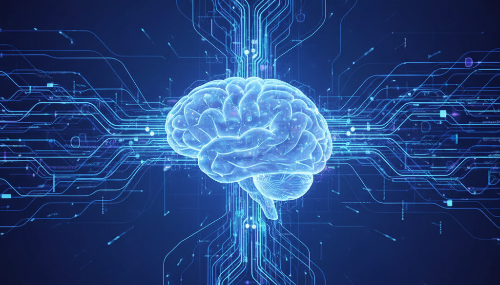 Abstract AI brain processing data for content creation.