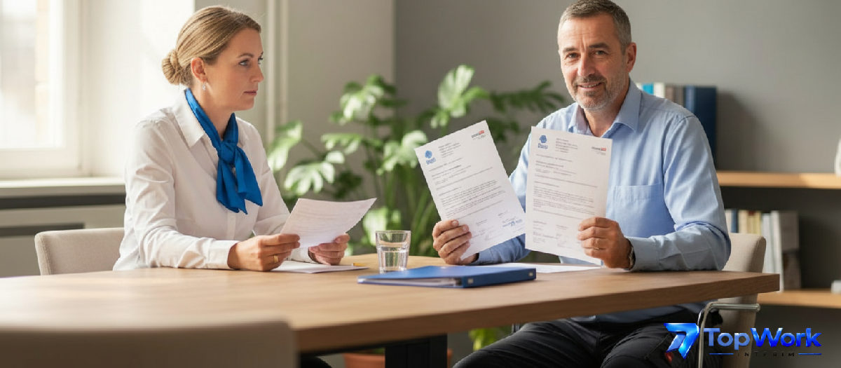Recruteur TopWork Interim en entretien avec un soudeur roumain.