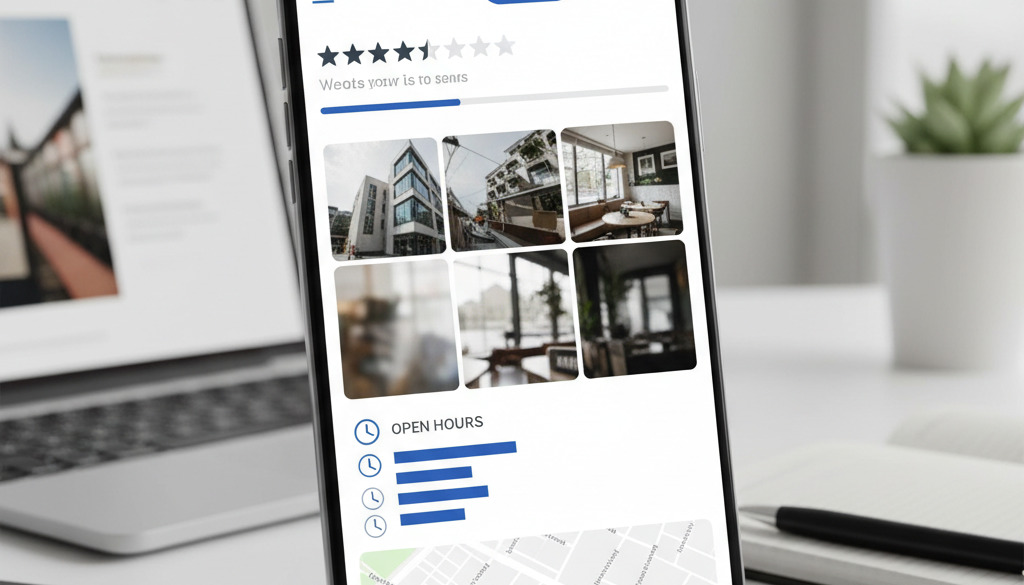Optimized Google Business Profile on a smartphone screen.