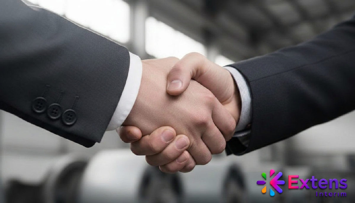 Poignée de main entre deux professionnels dans un cadre industriel.