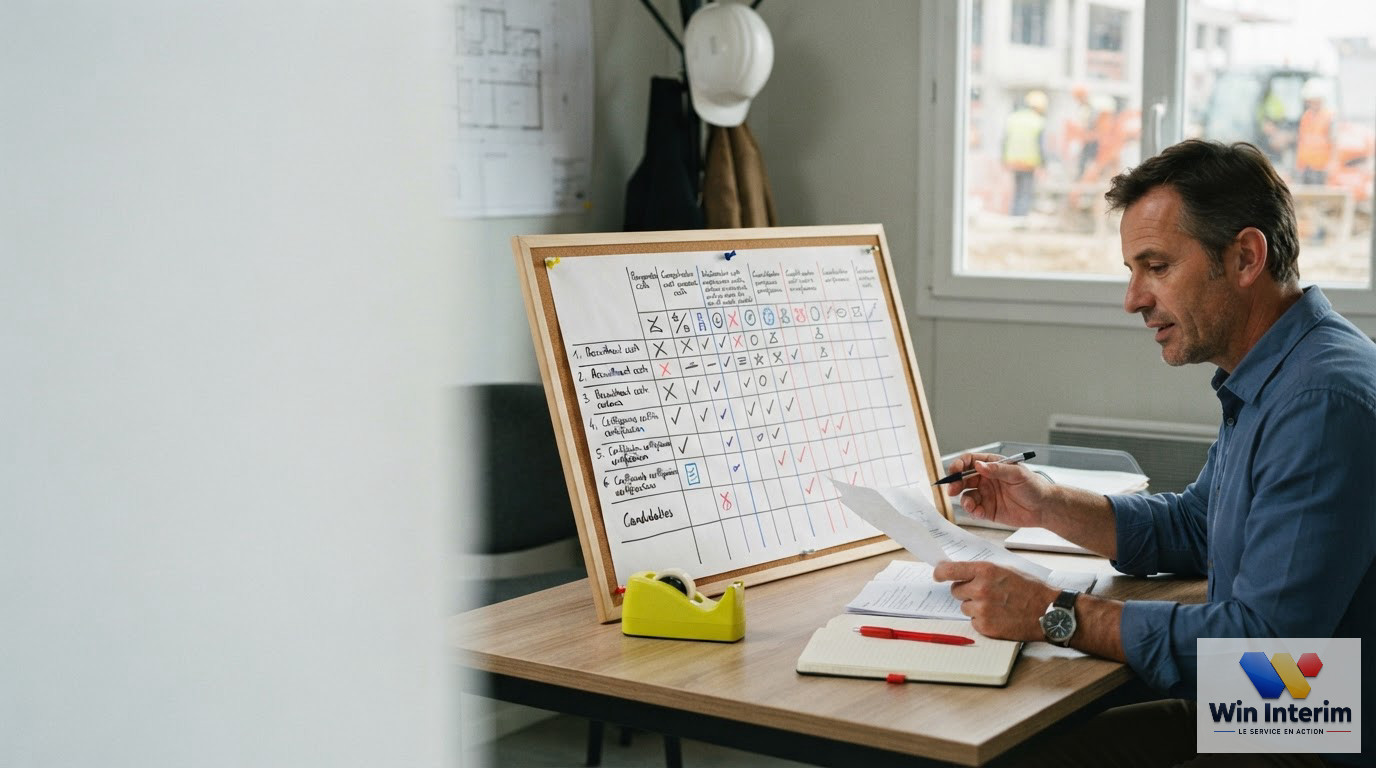 Un bureau avec un tableau comparatif de conformité pour le recrutement.
