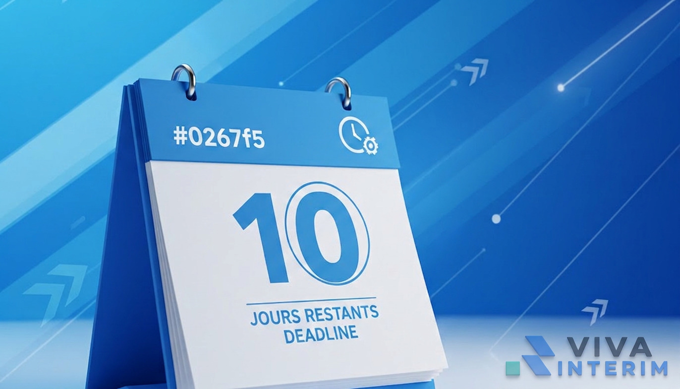 Calendrier avec deadline et logo Viva Intérim, symbolisant la rapidité.