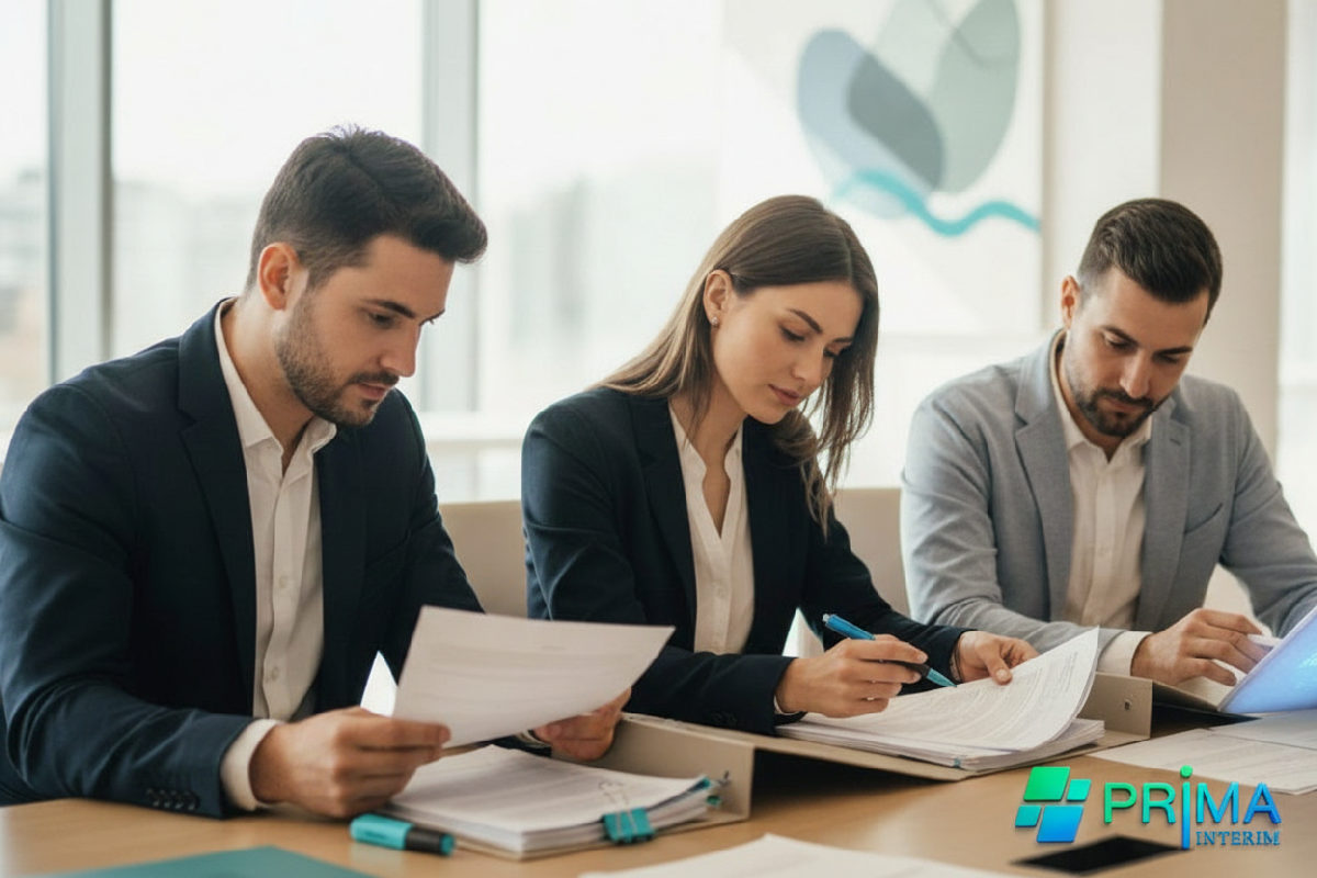 Experts en recrutement examinant des dossiers de travailleurs.