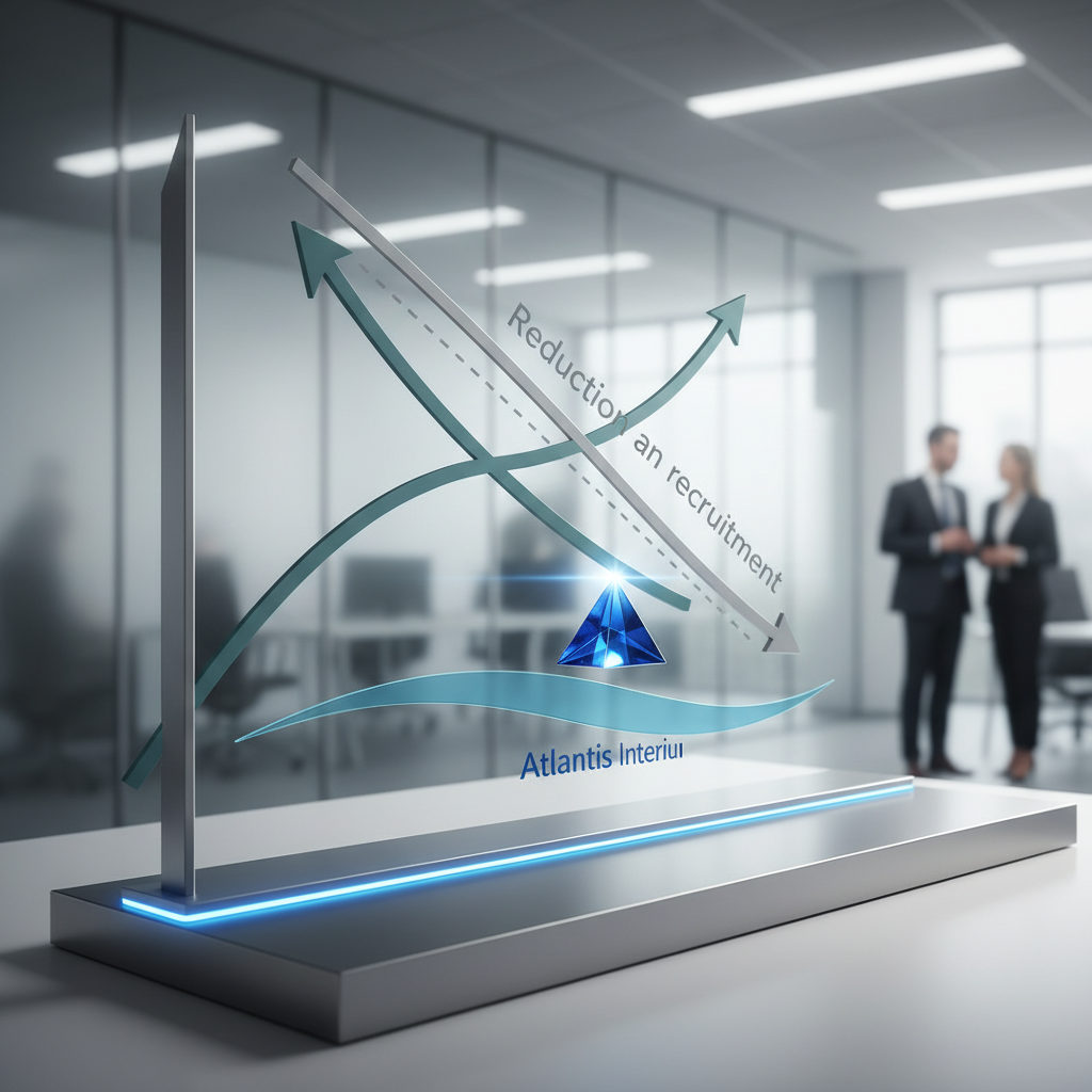 Un graphique stylisé montrant la croissance de la productivité et la réduction des délais de recrutement après l'adoption d'une stratégie de détachement avec Atlantis Interim.