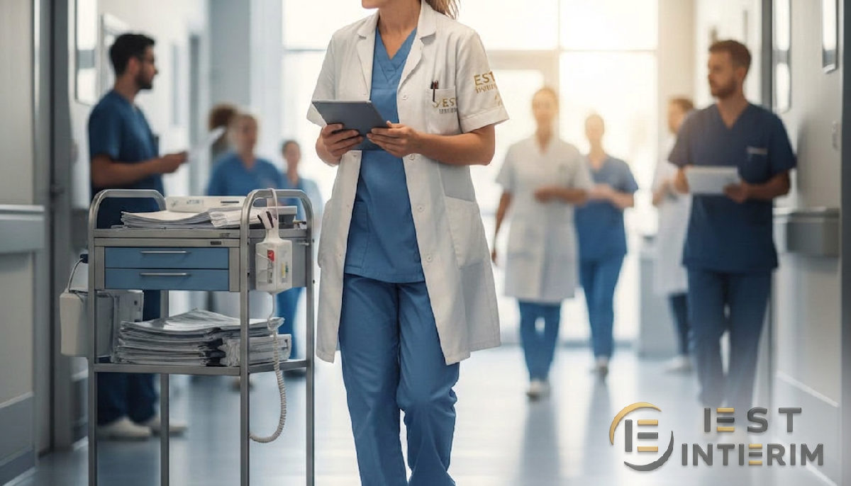 Infirmière en action à l'hôpital, exemple d'intérim médical.