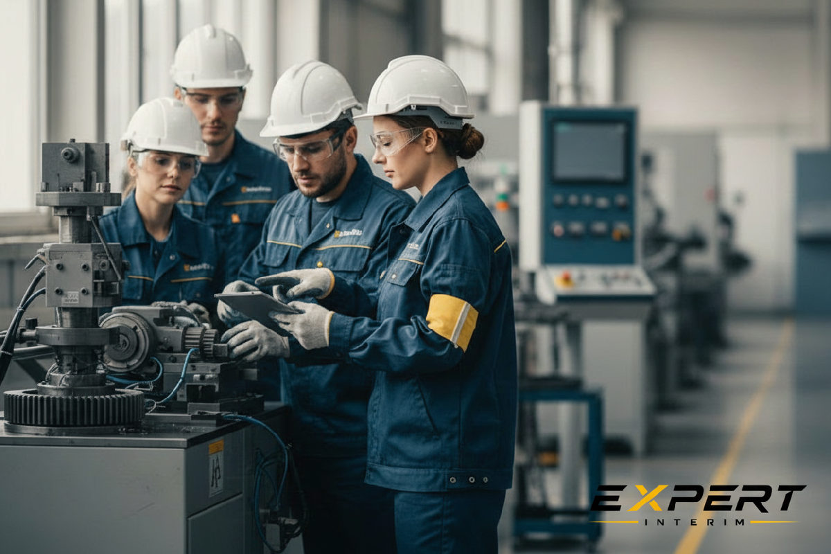 Techniciens industriels en action, illustration RH.