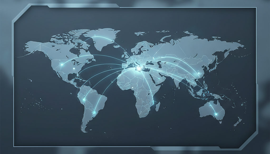 Weltkarte mit Internetleitungen symbolisiert globale IPTV-Zugänglichkeit.