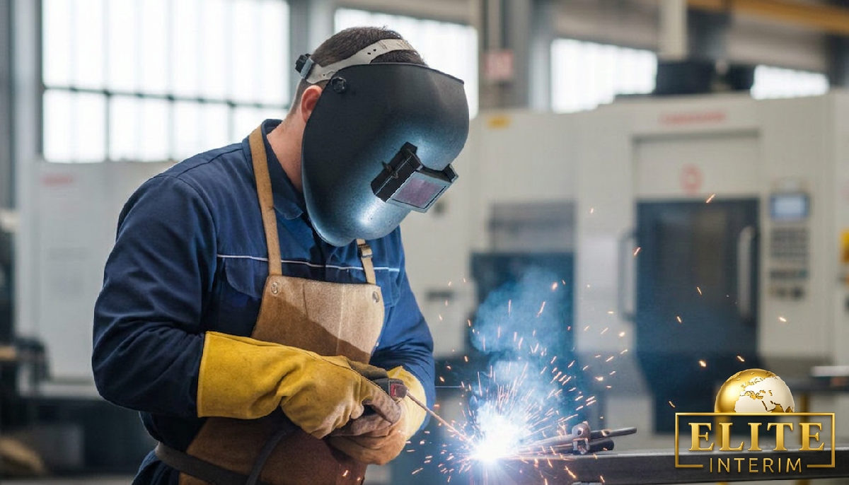 Un soudeur roumain qualifié travaillant dans une usine moderne.