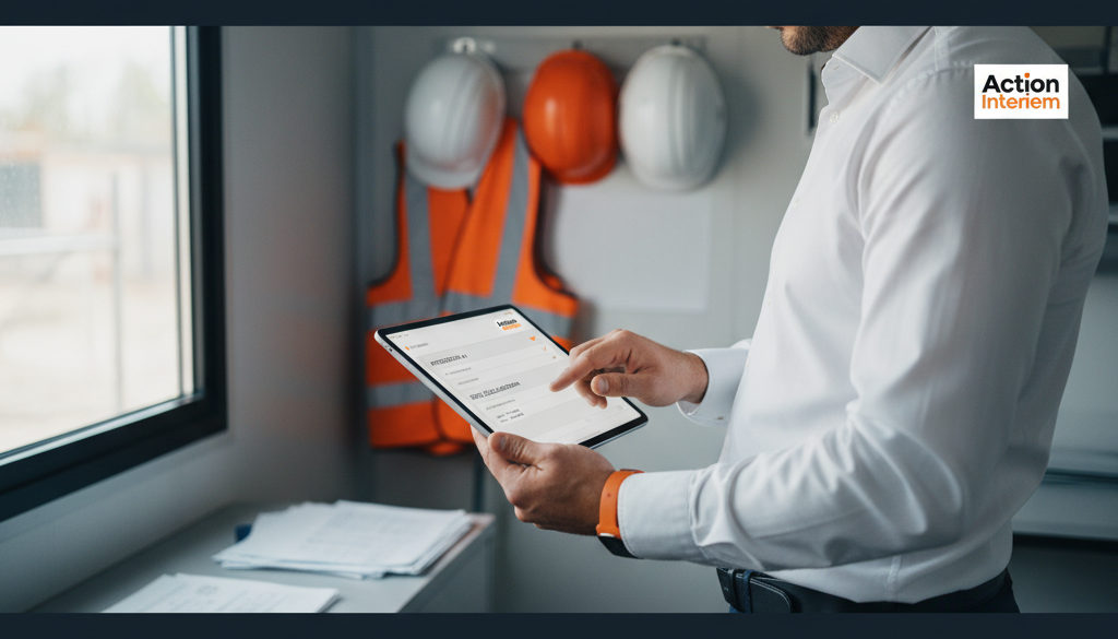 Agent de contrôle vérifiant des documents de conformité sur une tablette.