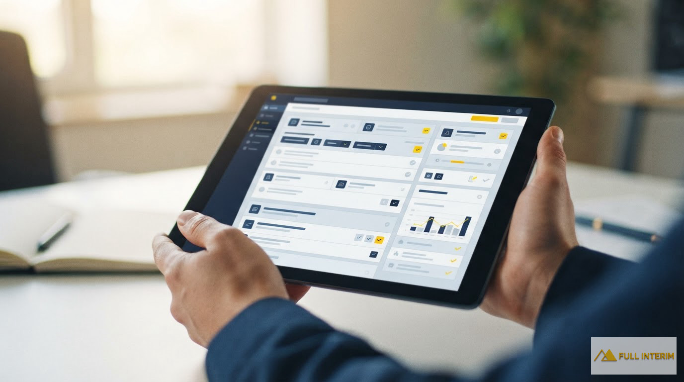 Tablette affichant le portail SIPSI et une checklist de recrutement pour travailleurs roumains.