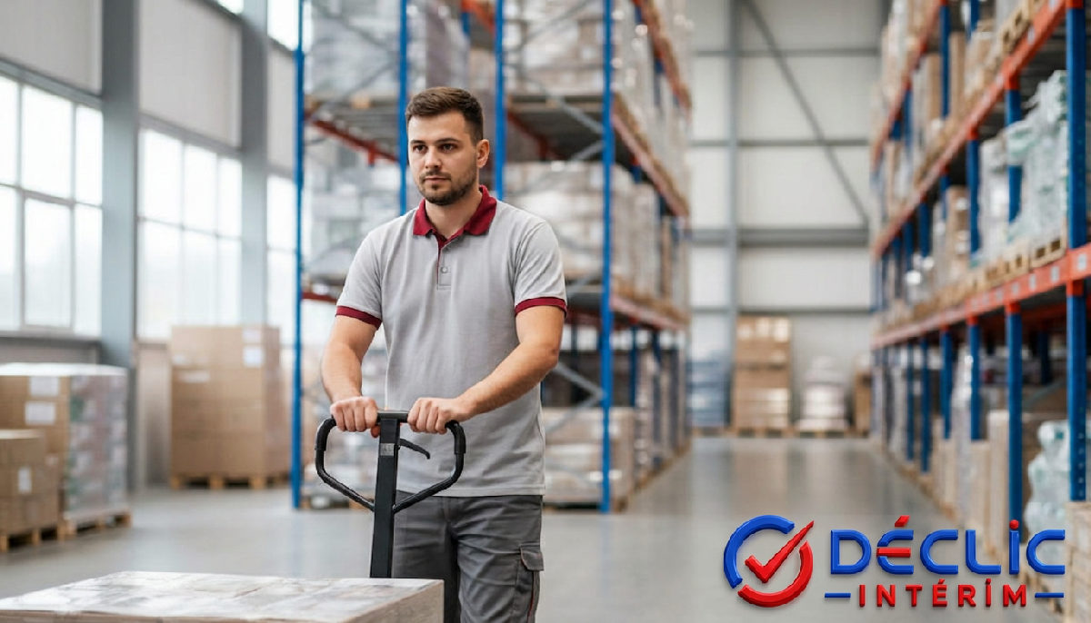 Un camionneur roumain examine un colis dans une usine.