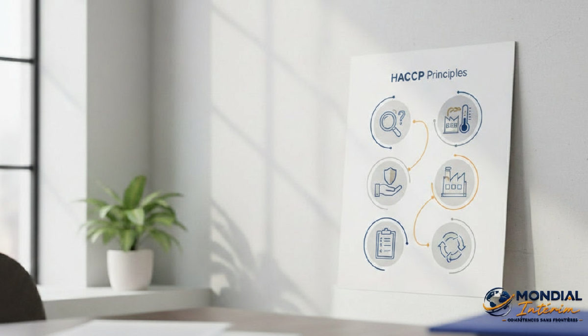 Infographie des principes HACCP pour travailleurs internationaux.
