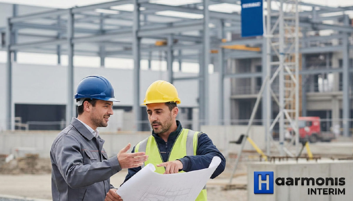 agence interim roumanie - Collaboration entre un chef de chantier et un ouvrier roumain sur site.