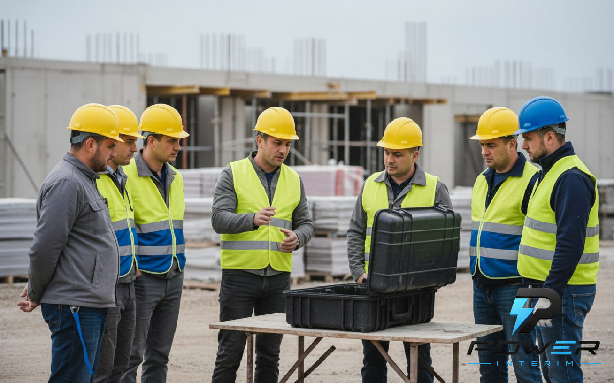 Formation à la sécurité sur un chantier, ouvriers attentifs aux consignes.