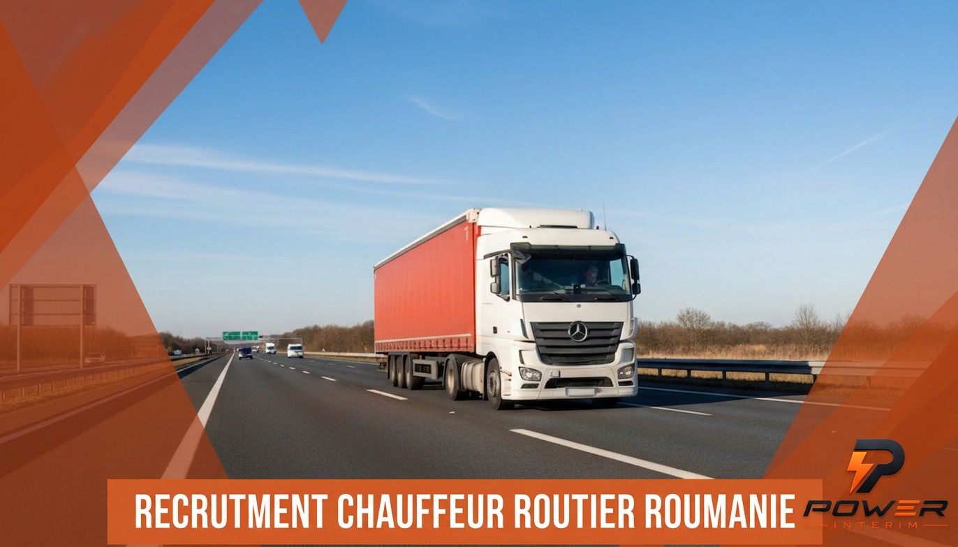 recrutement chauffeur routier roumanie - Camion sur autoroute européenne par temps clair.