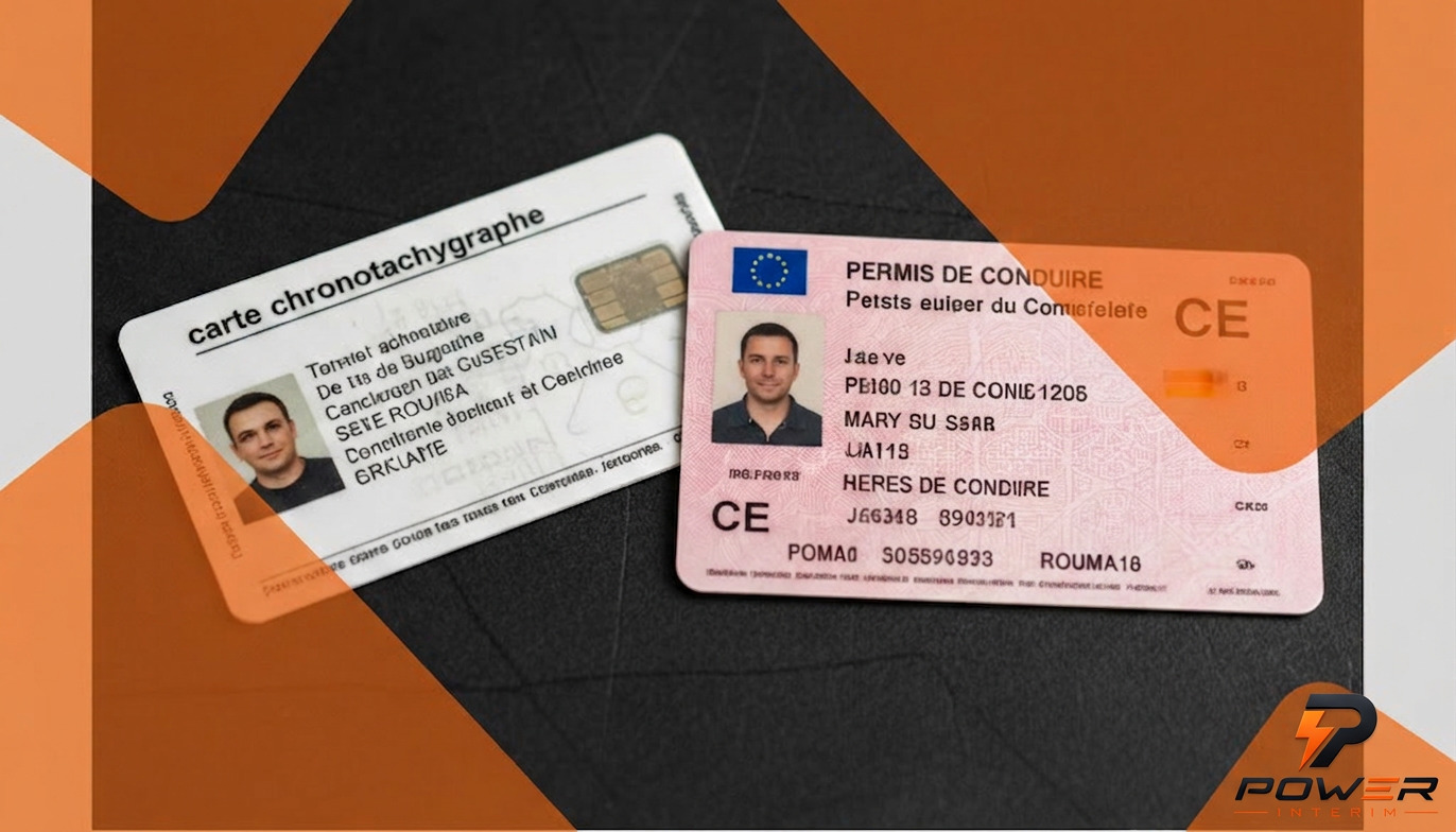 Carte chronotachygraphe et permis CE illustrant la conformité.