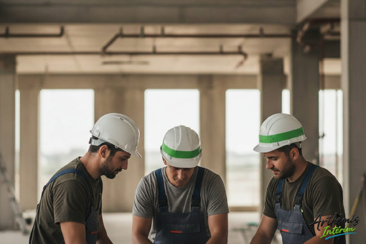 Plombiers roumains et français collaborant sur un chantier.