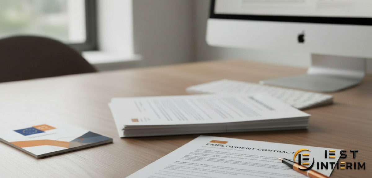 Bureau RH avec contrats et formulaires A1 pour l'intérim européen.