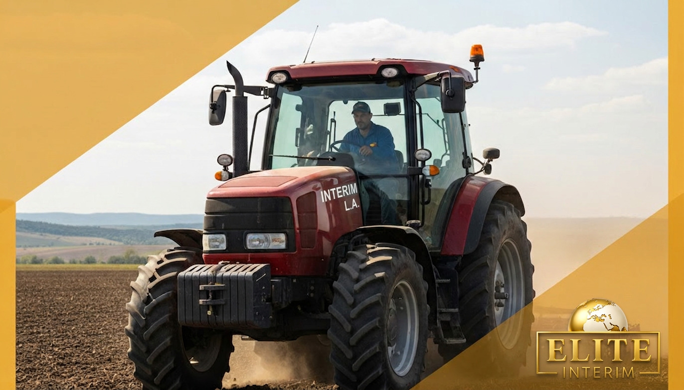 Ouvrier agricole roumain qualifié manœuvrant un tracteur moderne.