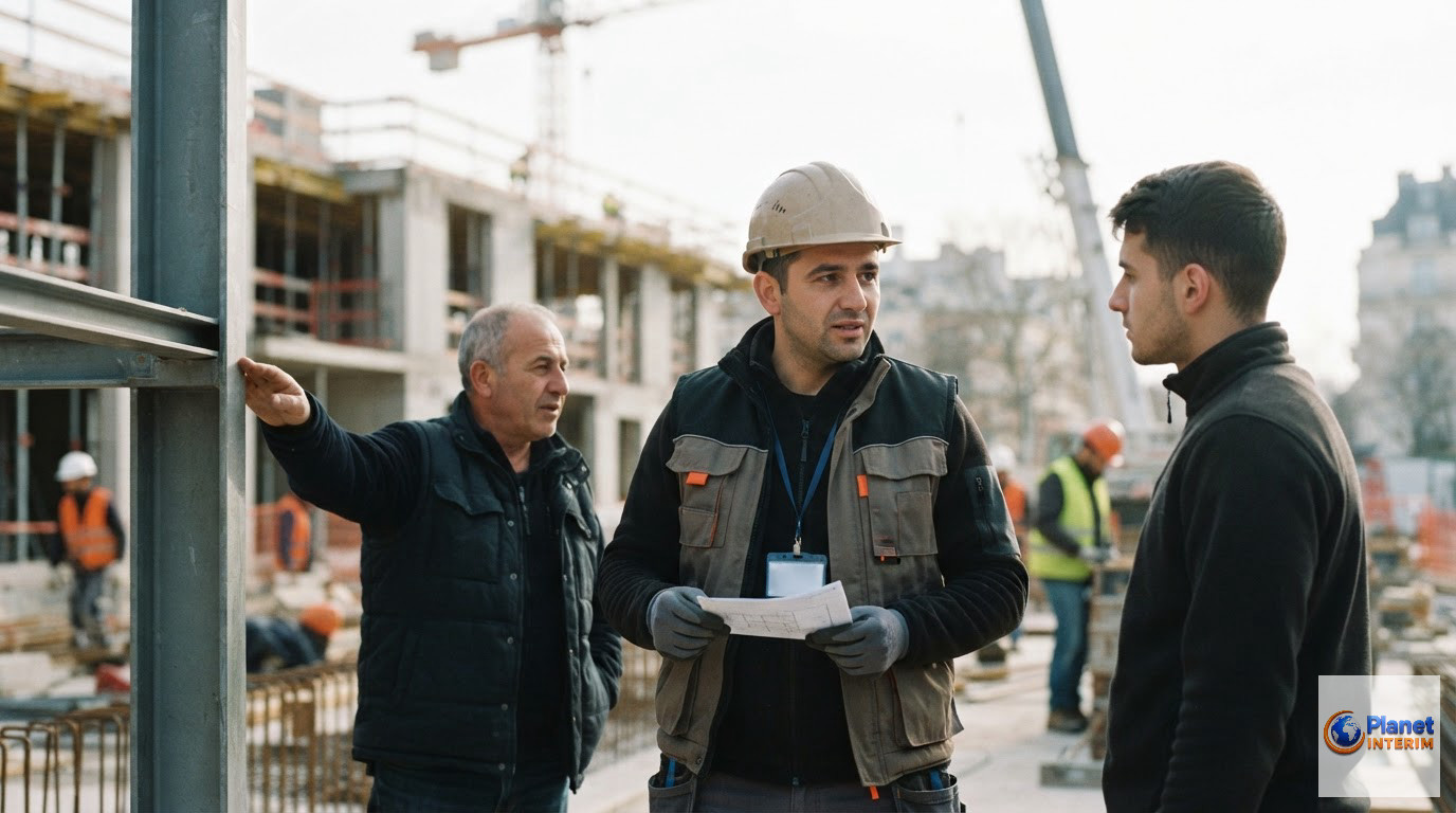 détachement protection sociale intérimaires roumains - Travailleurs intérimaires roumains qualifiés sur un chantier en France.