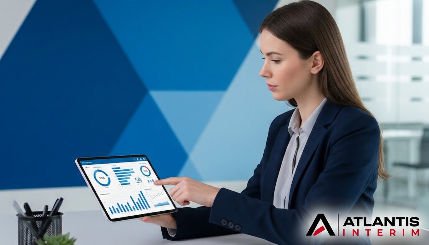 Manager analysant des indicateurs sur une tablette.