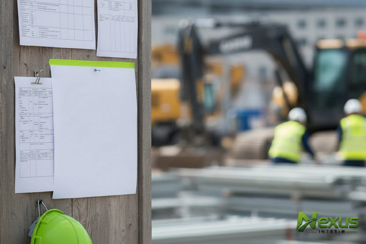 Tableau d'affichage sur un chantier avec horaires et consignes de sécurité.