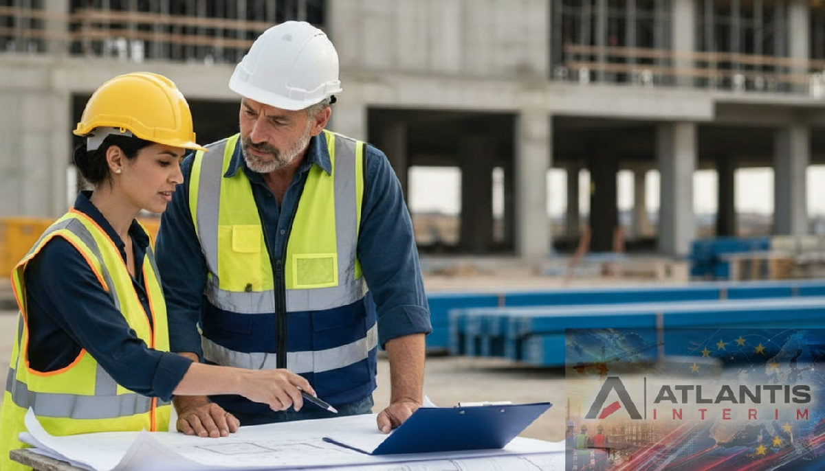 Ingénieur et chef de chantier discutant des plans de construction.