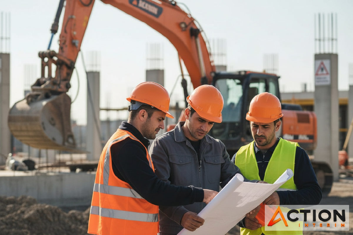 Ouvriers roumains qualifiés collaborant sur un chantier européen.
