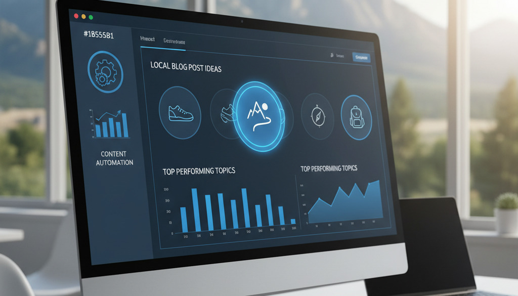 AI dashboard suggesting local SEO blog topics for a small business.
