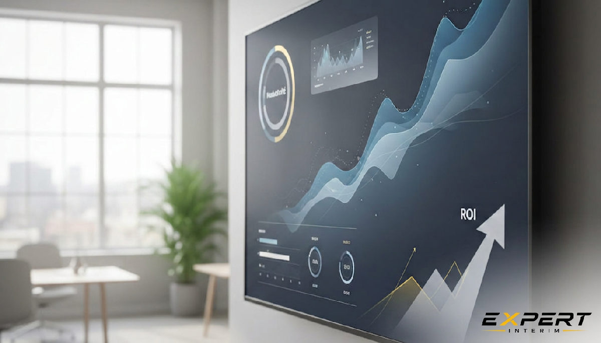 Tableau de bord digital : productivité et ROI du personnel intérimaire.
