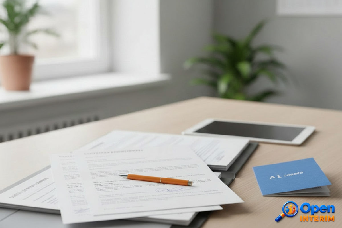Dossier administratif avec contrat de travail bilingue et formulaire A1.