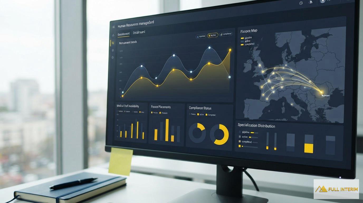 Tableau de bord numérique affichant les données de recrutement du personnel médical.