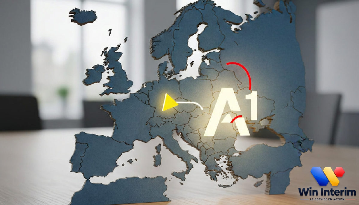 Carte de l'Europe montrant la liaison Roumanie-France avec le logo A1.